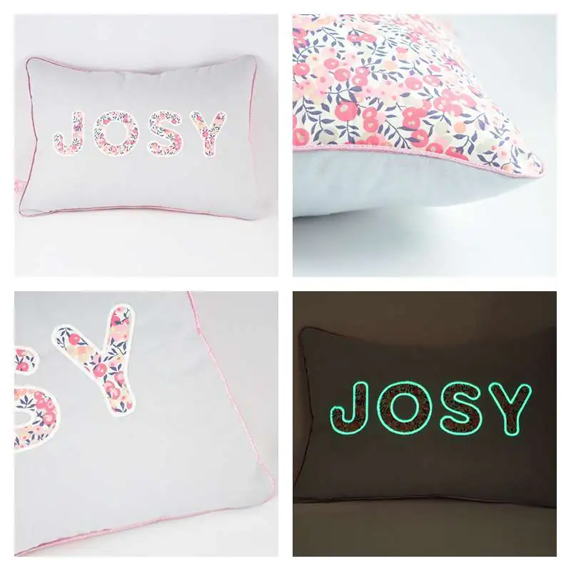 Coussin personnalisé sur commande prénom phosphorescent 