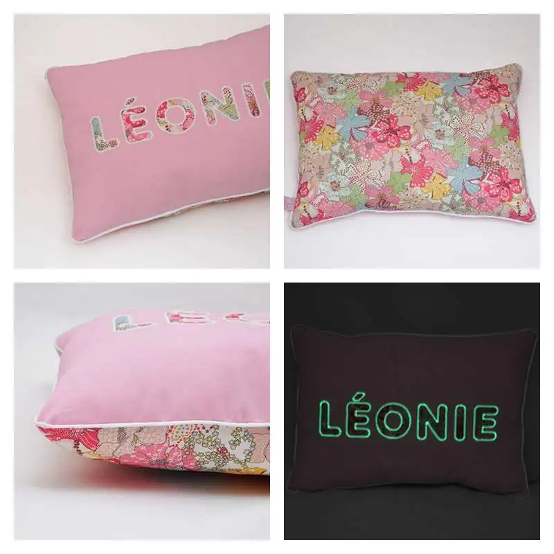 Coussin personnalisé sur commande prénom phosphorescent 