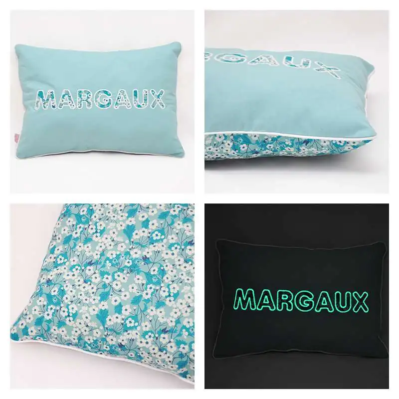 Coussin personnalisé sur commande prénom phosphorescent 