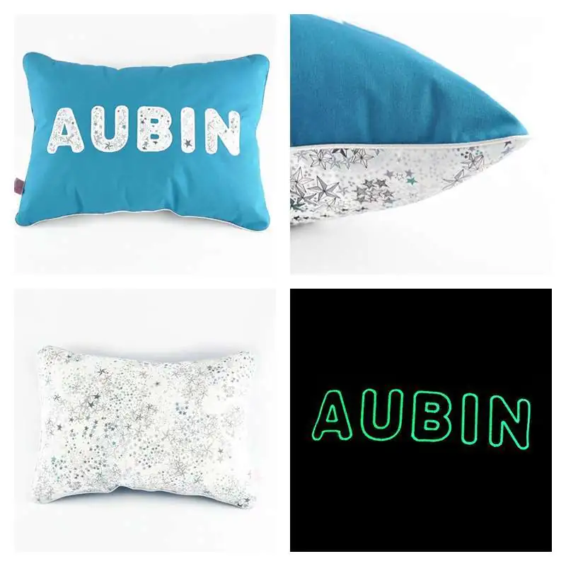 Coussin personnalisé sur commande prénom phosphorescent 