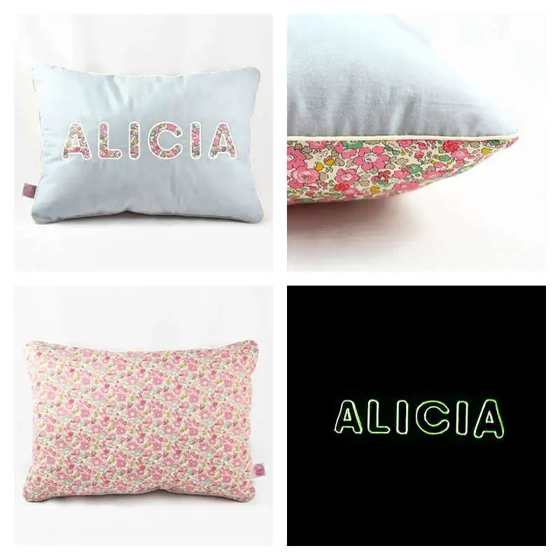 Coussin personnalisé sur commande prénom phosphorescent 