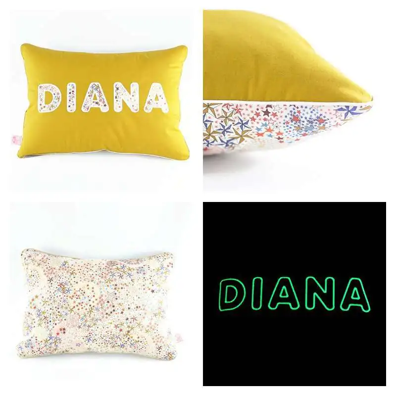 Coussin personnalisé sur commande prénom phosphorescent 
