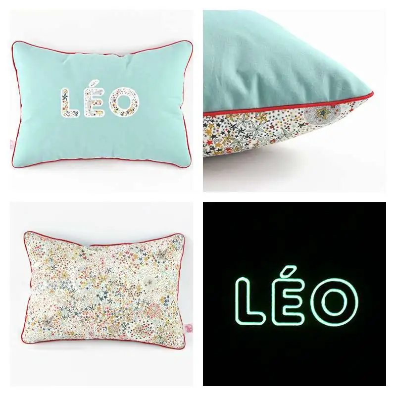 Coussin personnalisé sur commande prénom phosphorescent 