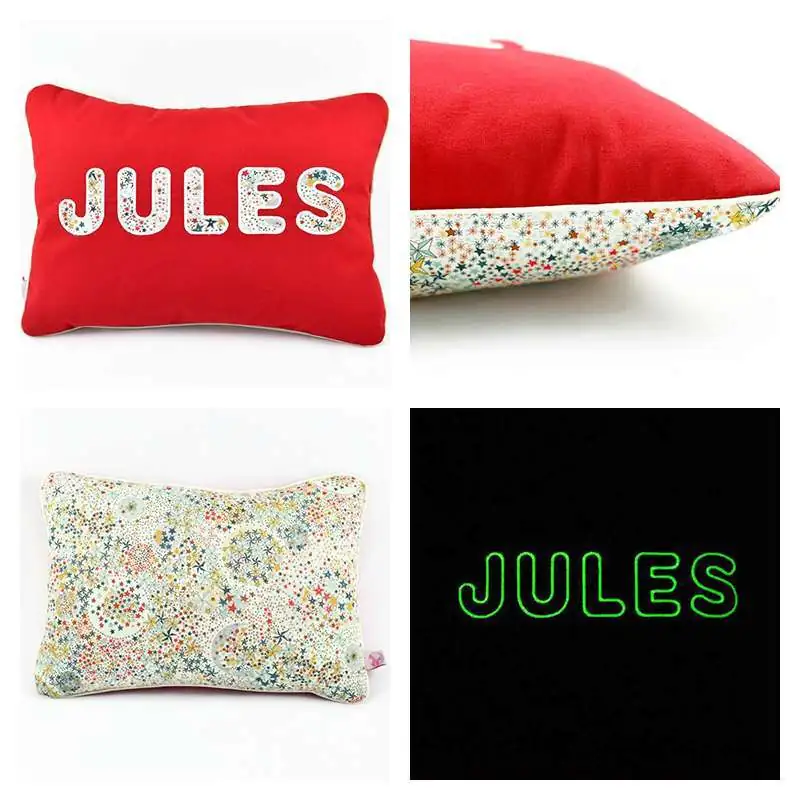 Coussin personnalisé sur commande prénom phosphorescent 