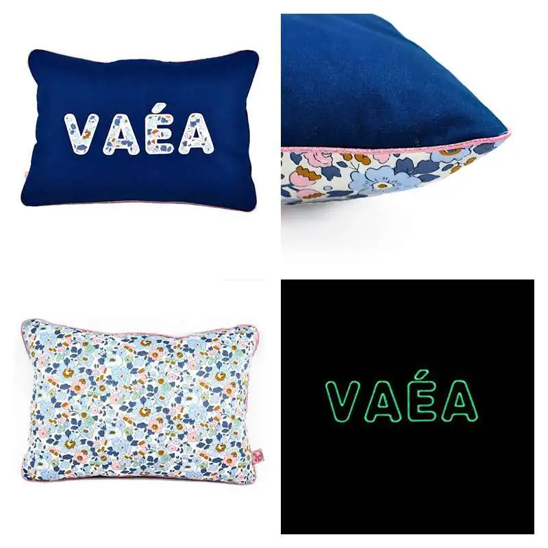 Coussin personnalisé sur commande prénom phosphorescent 