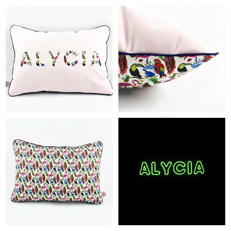 Coussin personnalisé sur commande prénom phosphorescent 