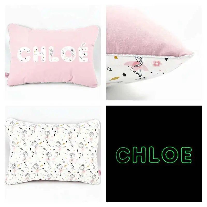 Coussin personnalisé sur commande prénom phosphorescent 