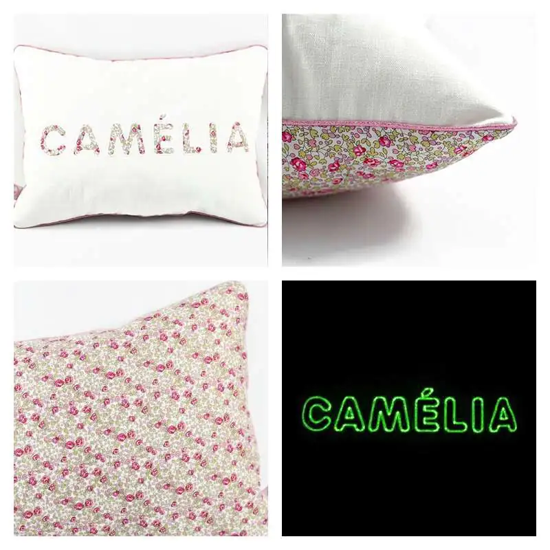 Coussin personnalisé sur commande prénom phosphorescent 