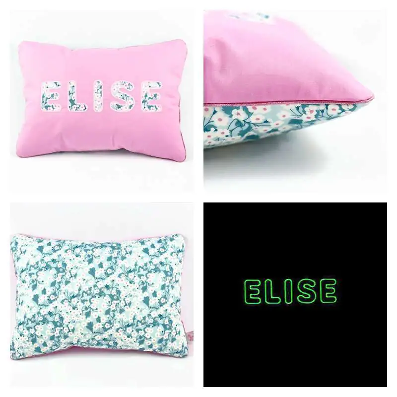 Coussin personnalisé sur commande prénom phosphorescent 