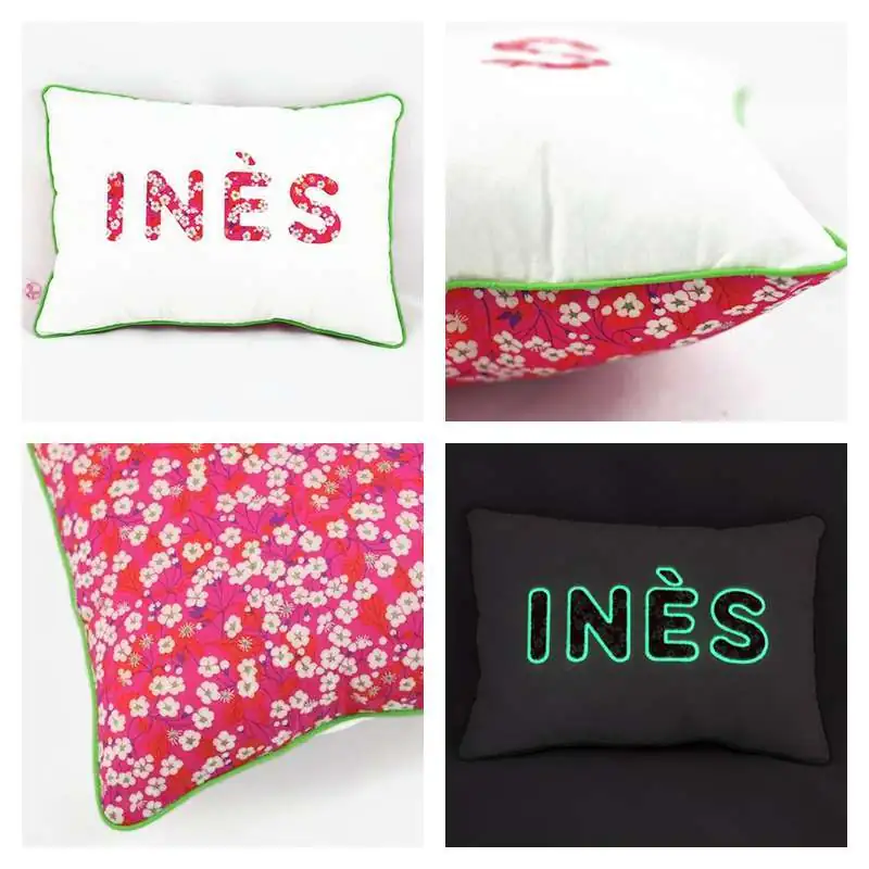 Coussin personnalisé sur commande prénom phosphorescent 