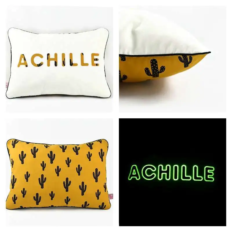 Coussin personnalisé sur commande prénom phosphorescent 