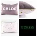 Coussin personnalisé sur commande prénom phosphorescent 