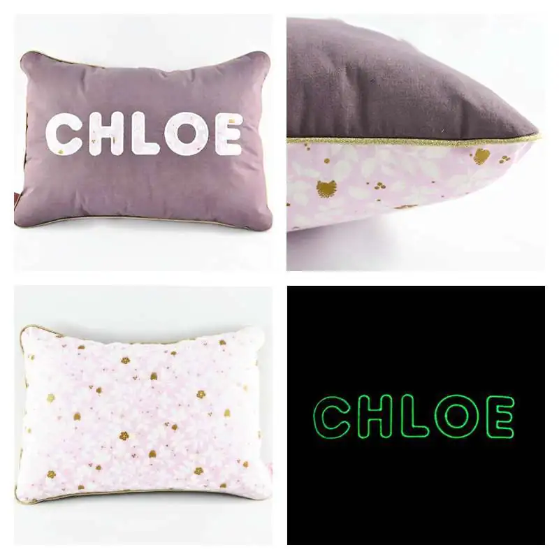 Coussin personnalisé sur commande prénom phosphorescent 