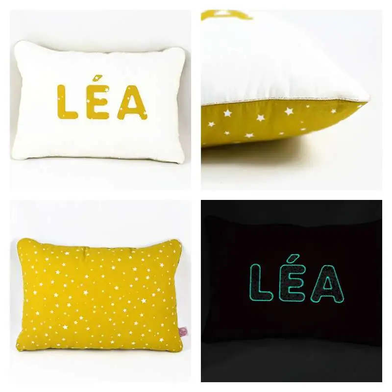 Coussin personnalisé sur commande prénom phosphorescent 