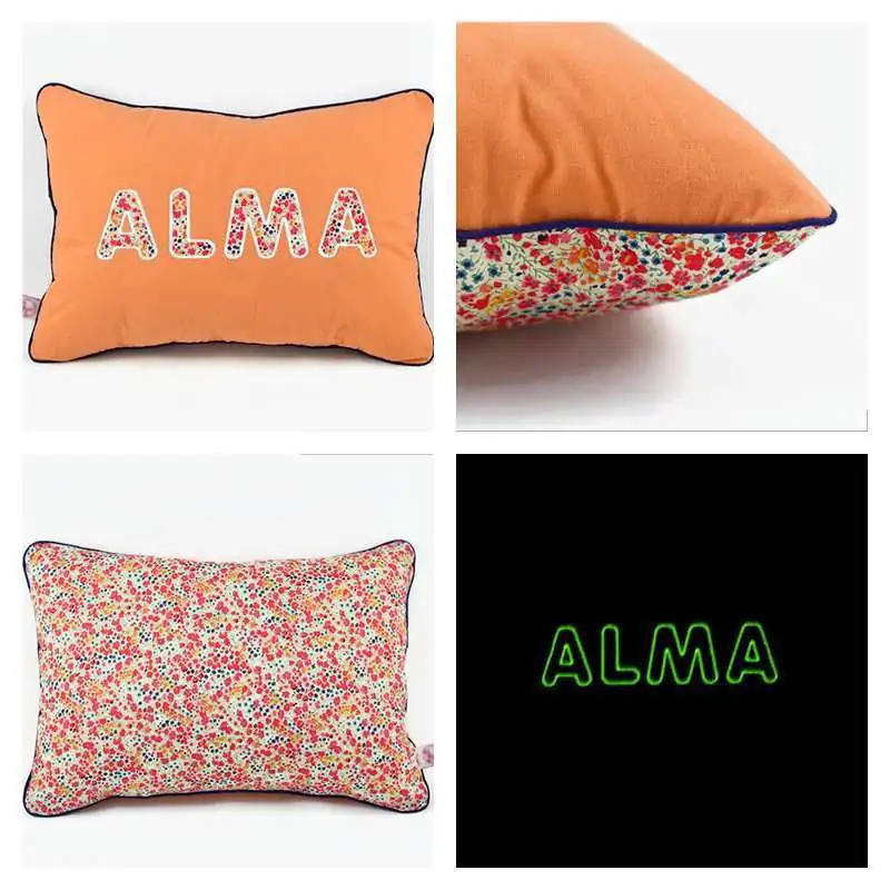 Coussin personnalisé sur commande prénom phosphorescent 