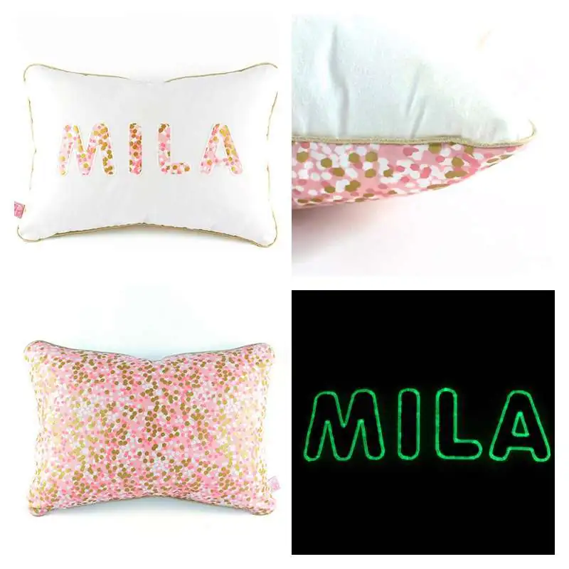 Coussin personnalisé sur commande prénom phosphorescent 