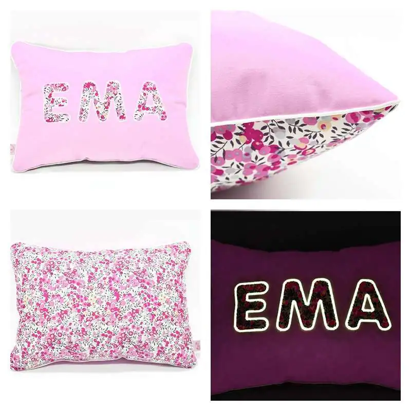 Coussin personnalisé sur commande prénom phosphorescent 
