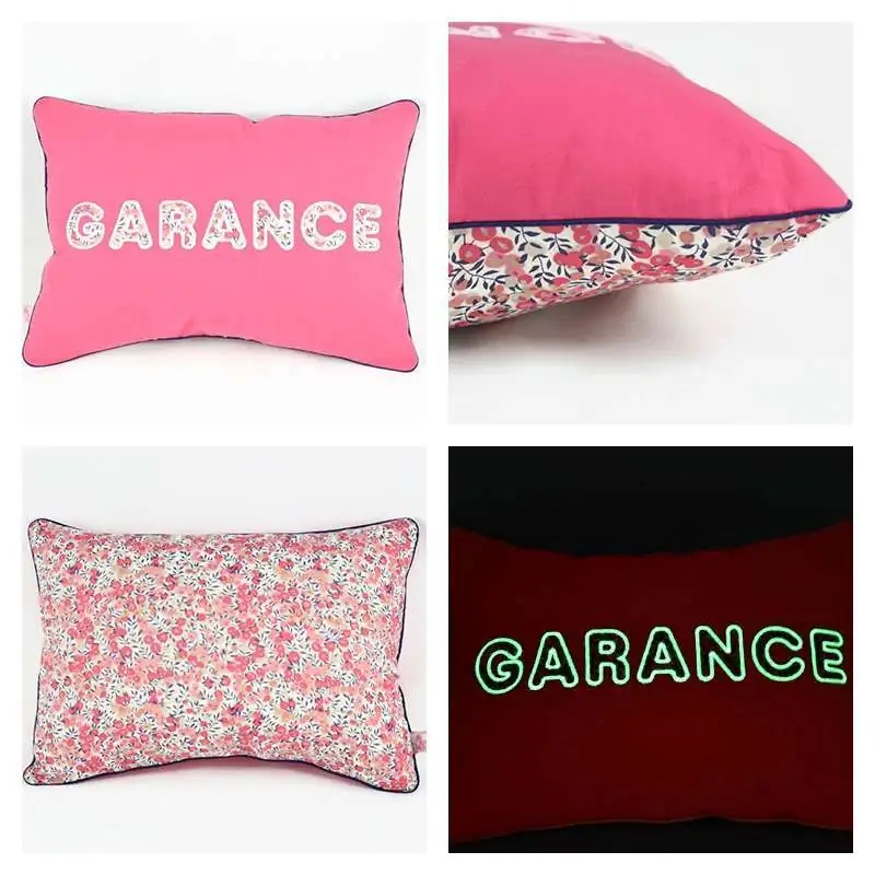 Coussin personnalisé sur commande prénom phosphorescent 