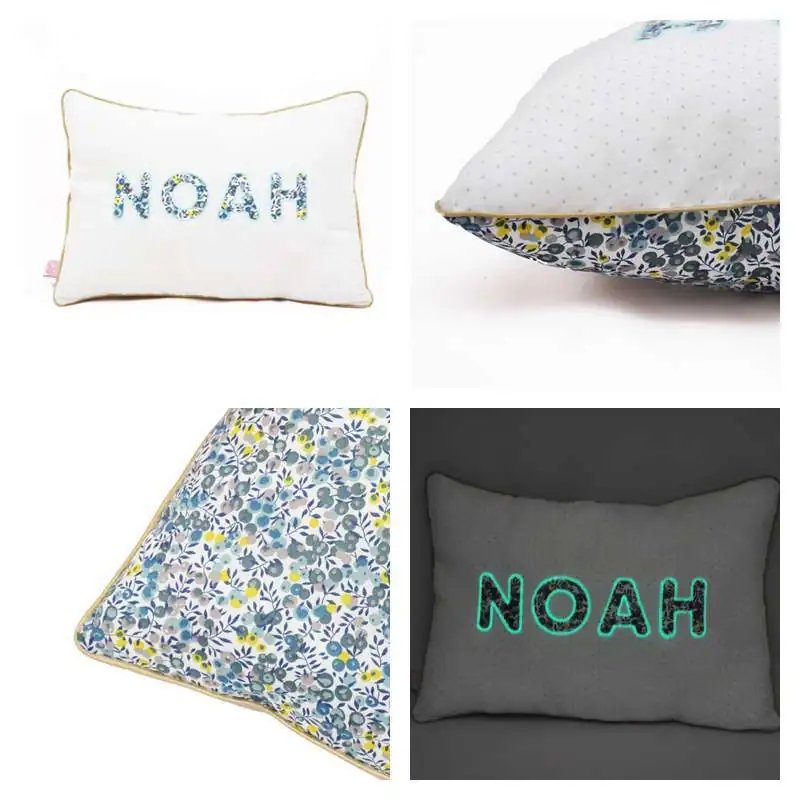 Coussin personnalisé sur commande prénom phosphorescent 