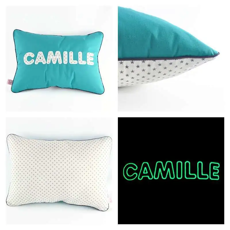 Coussin personnalisé sur commande prénom phosphorescent 