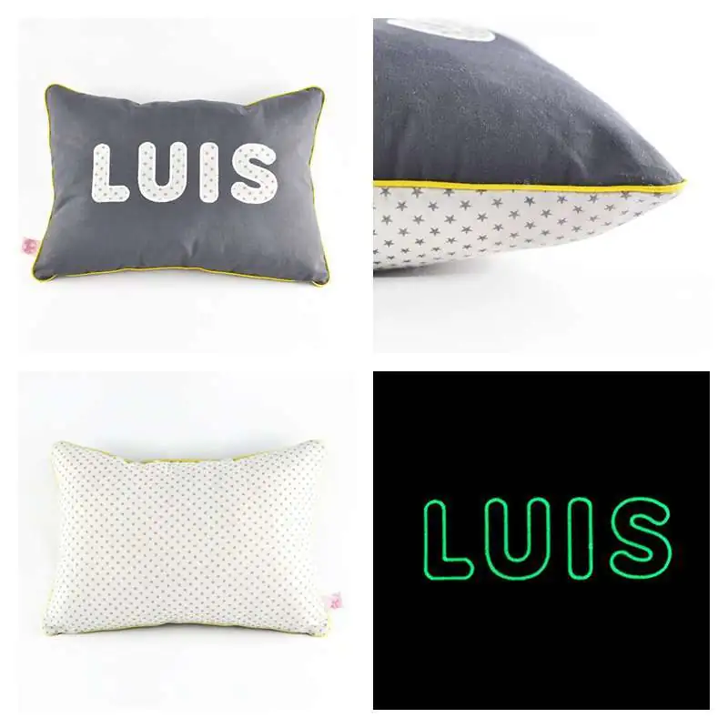 Coussin personnalisé sur commande prénom phosphorescent 