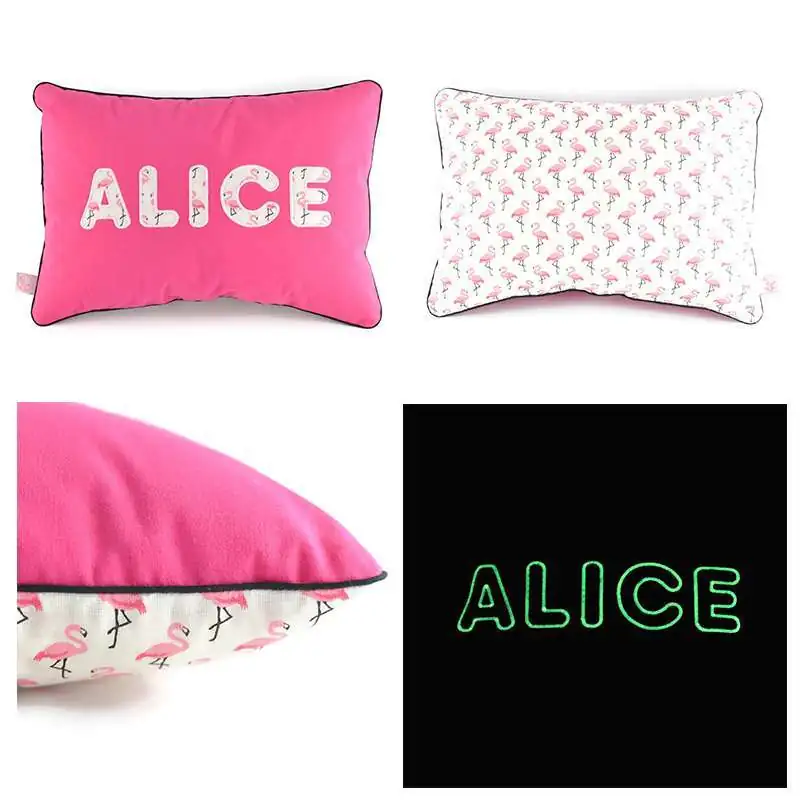 Coussin personnalisé sur commande prénom phosphorescent 