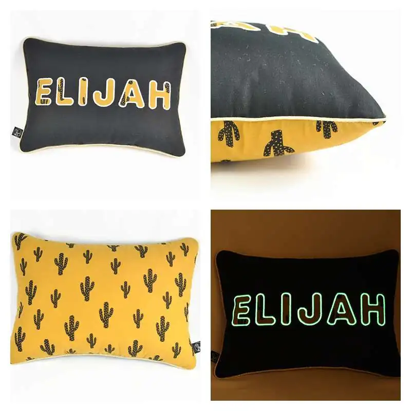 Coussin personnalisé sur commande prénom phosphorescent 