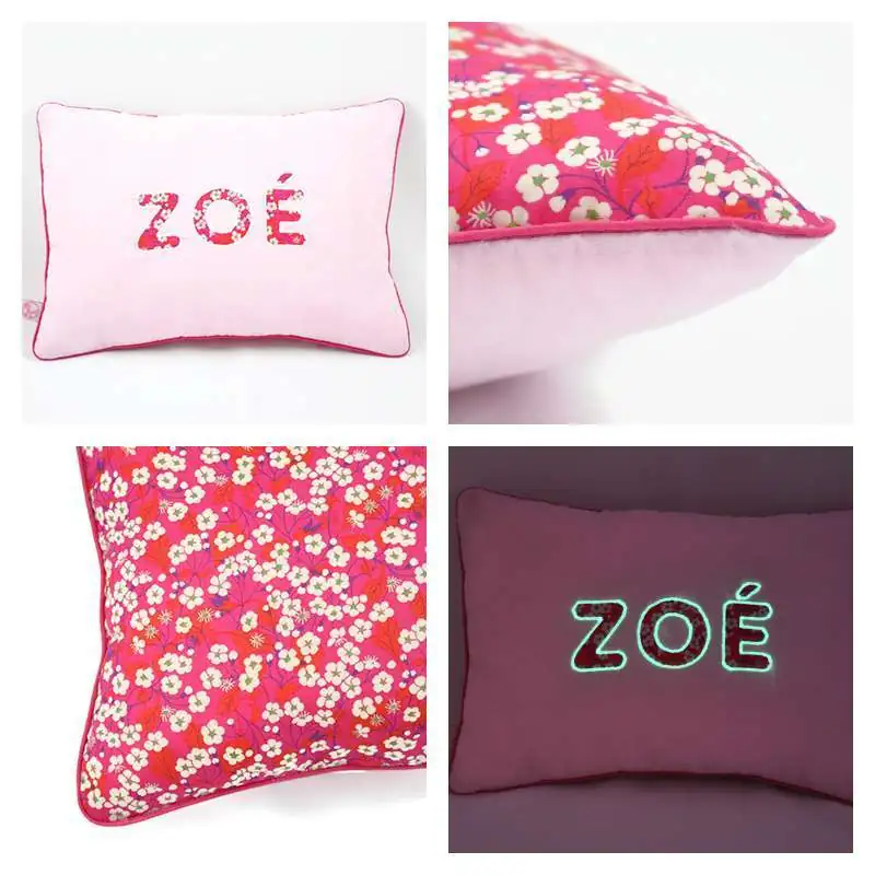 Coussin personnalisé sur commande prénom phosphorescent 