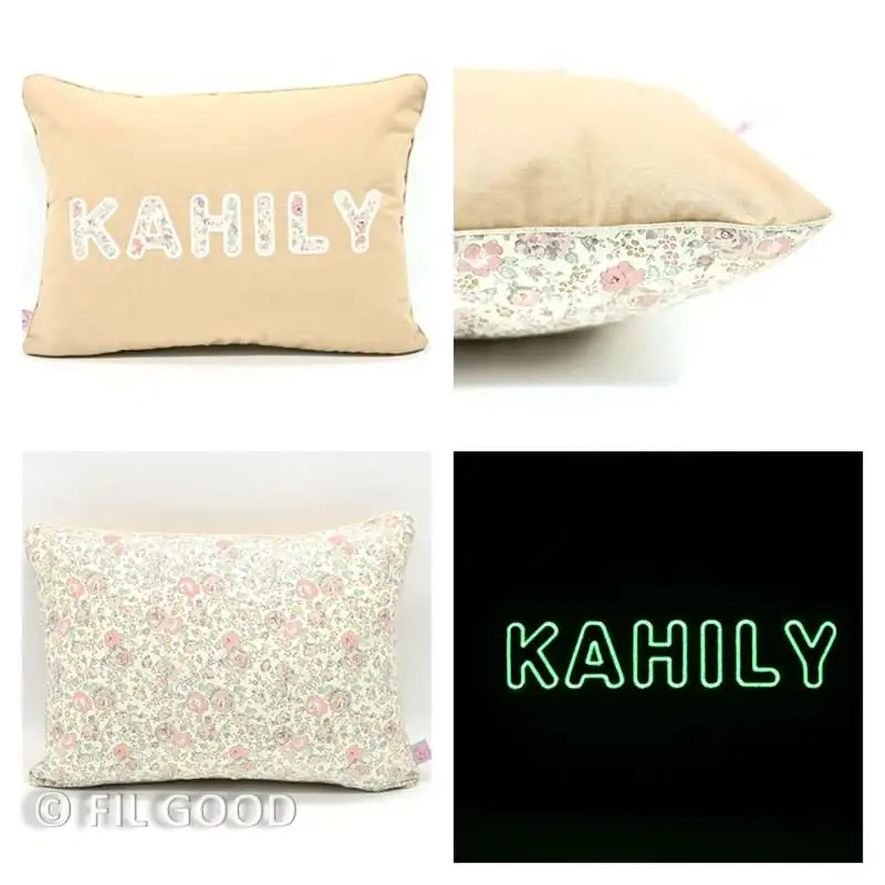Coussin personnalisé sur commande prénom phosphorescent 