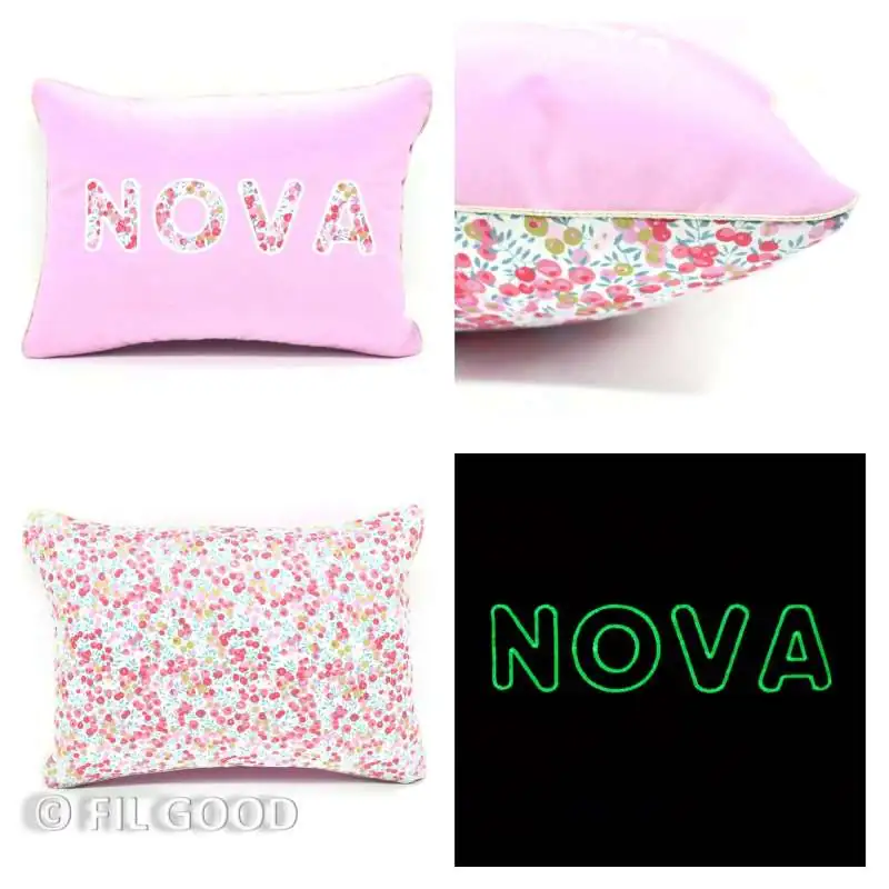 Coussin personnalisé sur commande prénom phosphorescent 