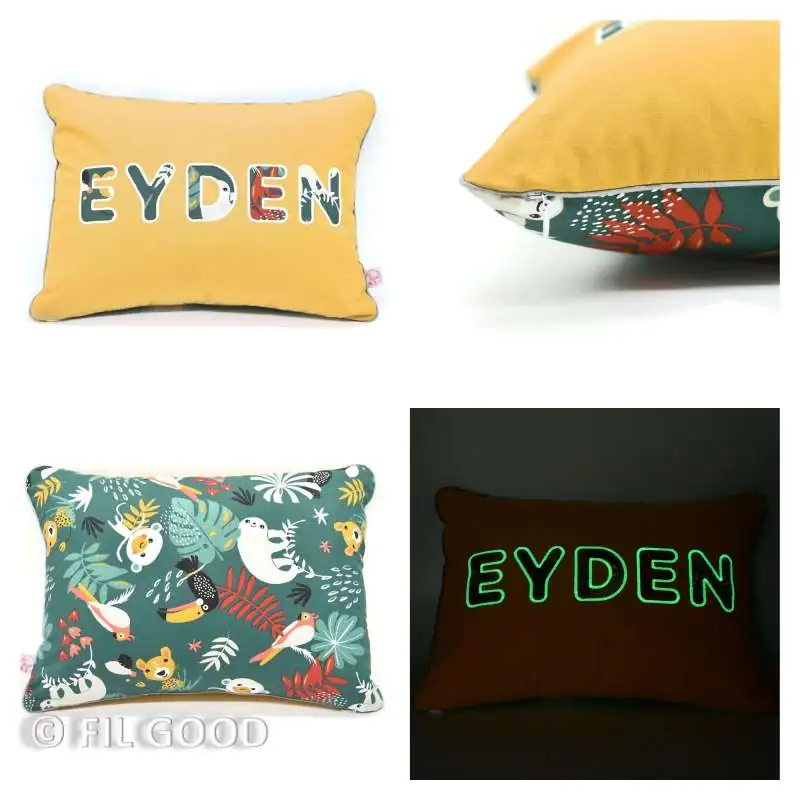 Coussin personnalisé sur commande prénom phosphorescent 