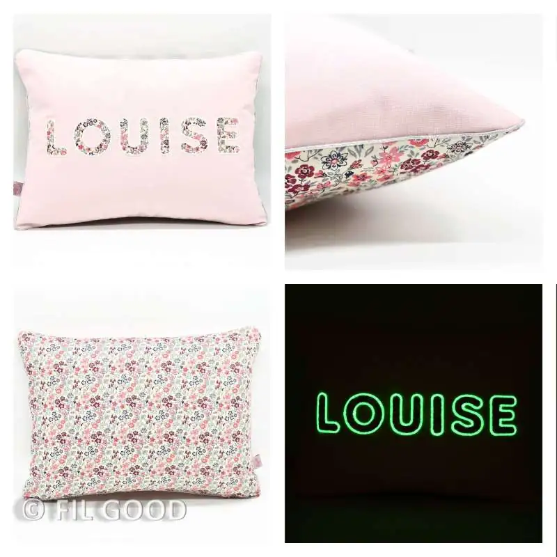 Coussin personnalisé sur commande prénom phosphorescent 