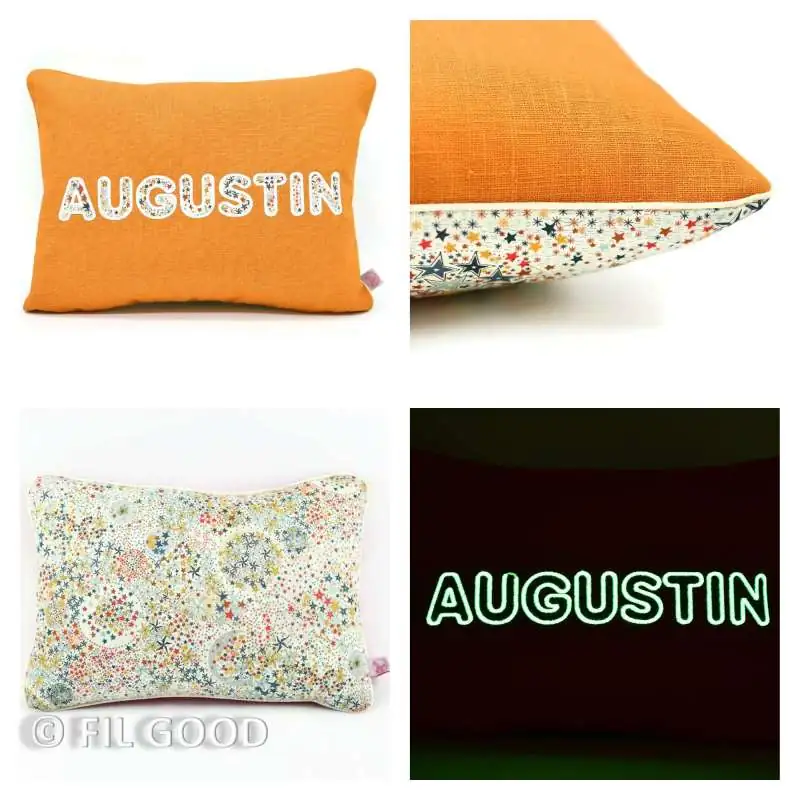 Coussin personnalisé sur commande prénom phosphorescent 