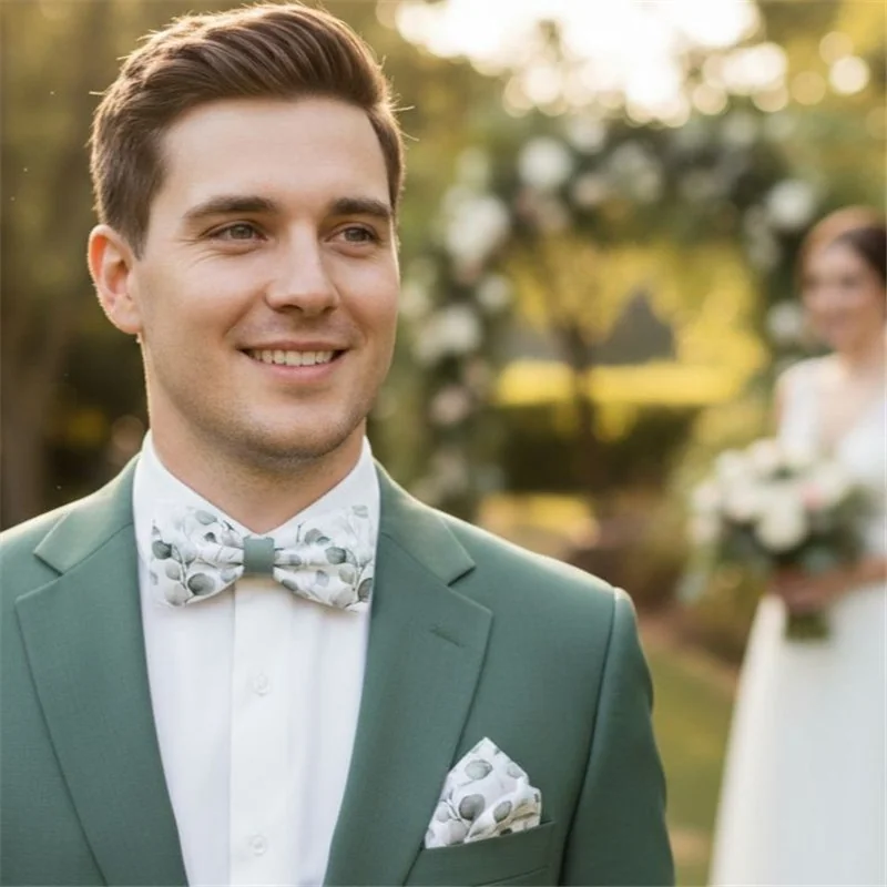 Bicolor Eucalyptus Leaves and Sage Green Bow Tie